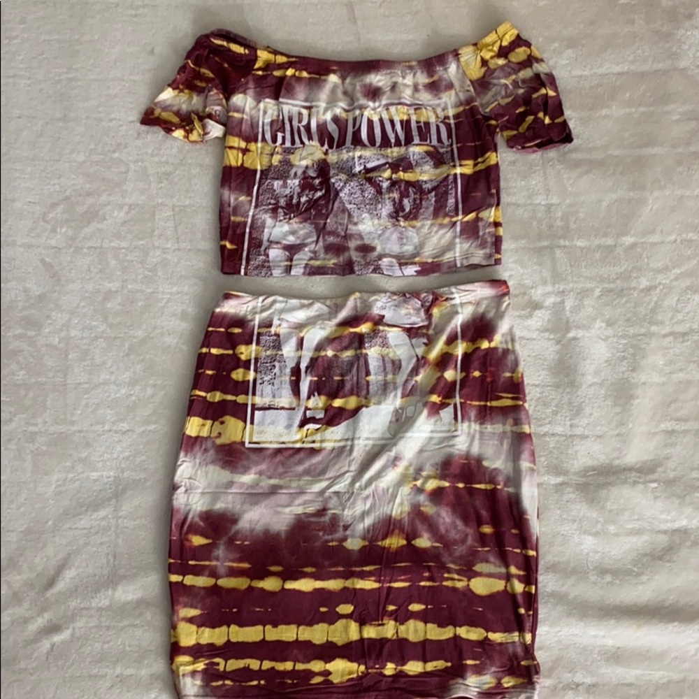 Two piece girl power crop & skirt set